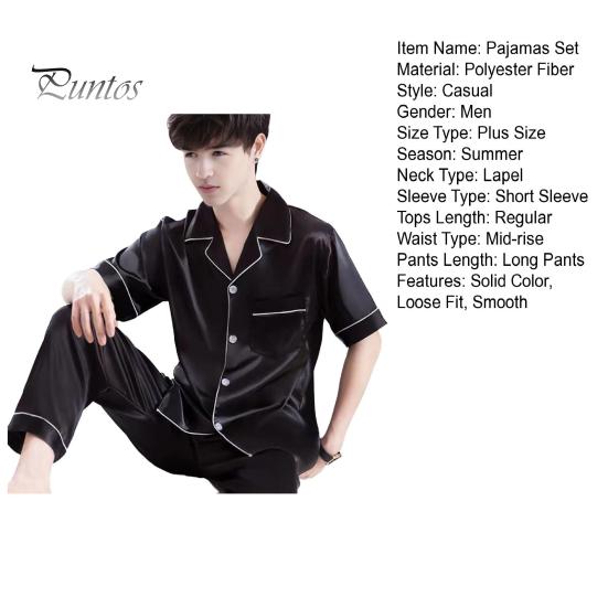 Bărbați pijamale set 2 buc/set rever mânecă scurtă nasturi Placket cămașă talie elastică pantaloni lungi largi set lejer fit pijamale