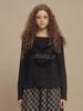 SETSETSET Moon Heart Ruffle Knit Top Black