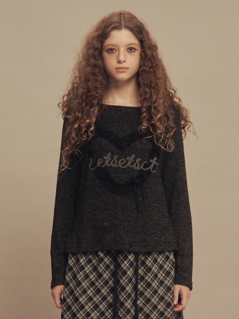 SETSETSET Moon Heart Ruffle Knit Top Black
