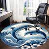 1 szt. Okrągły dywanik biurowy z motywem fal i delfinów, Mata wewnętrzna odpowiednia do biura, Pod krzesła biurowe, Sypialni, Salonu, Wystroju domu, Dekoracja pokoju