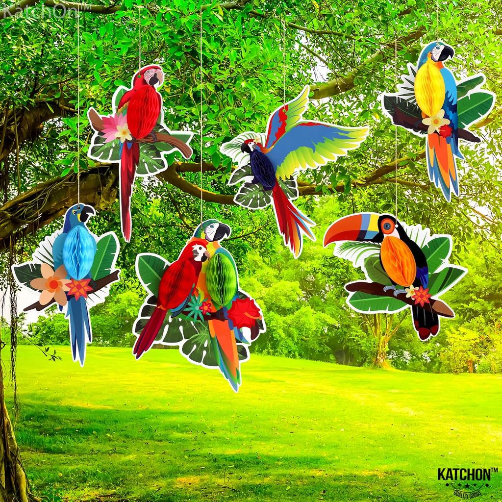 KatchOn, Large Tropical Birds Honeycomb Cutouts - 9x7.7 Inch | Paper Bird Decorations, Luau Party Decorations, Hawaiian Party Decorations, Rainforest