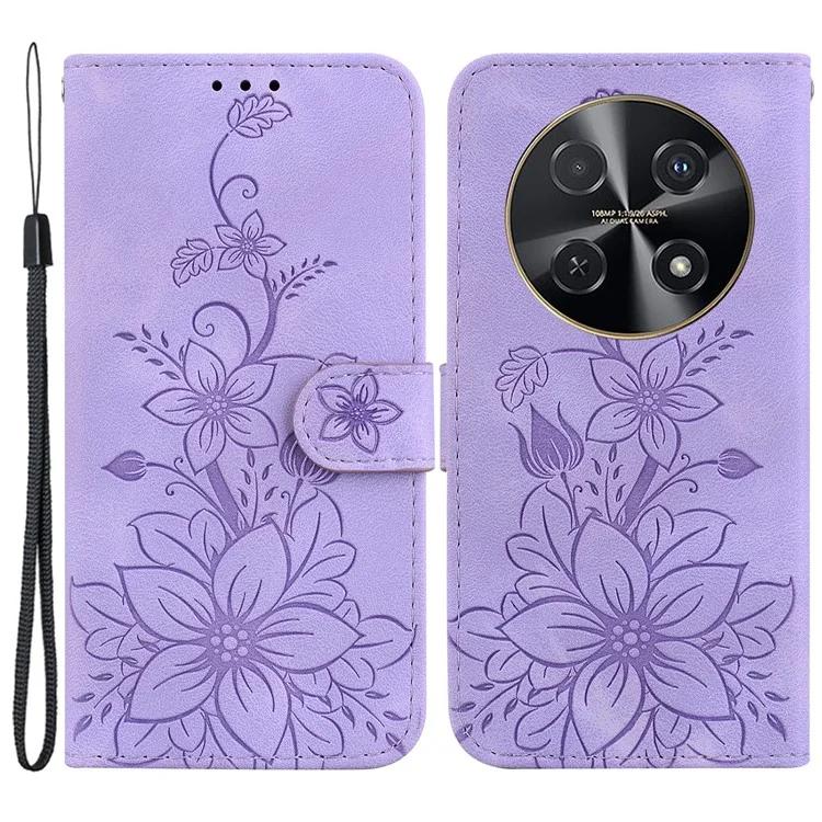 

For Huawei nova 12i 4G Wallet Case PU Leather Phone Cover Flower Imprinted - Purple