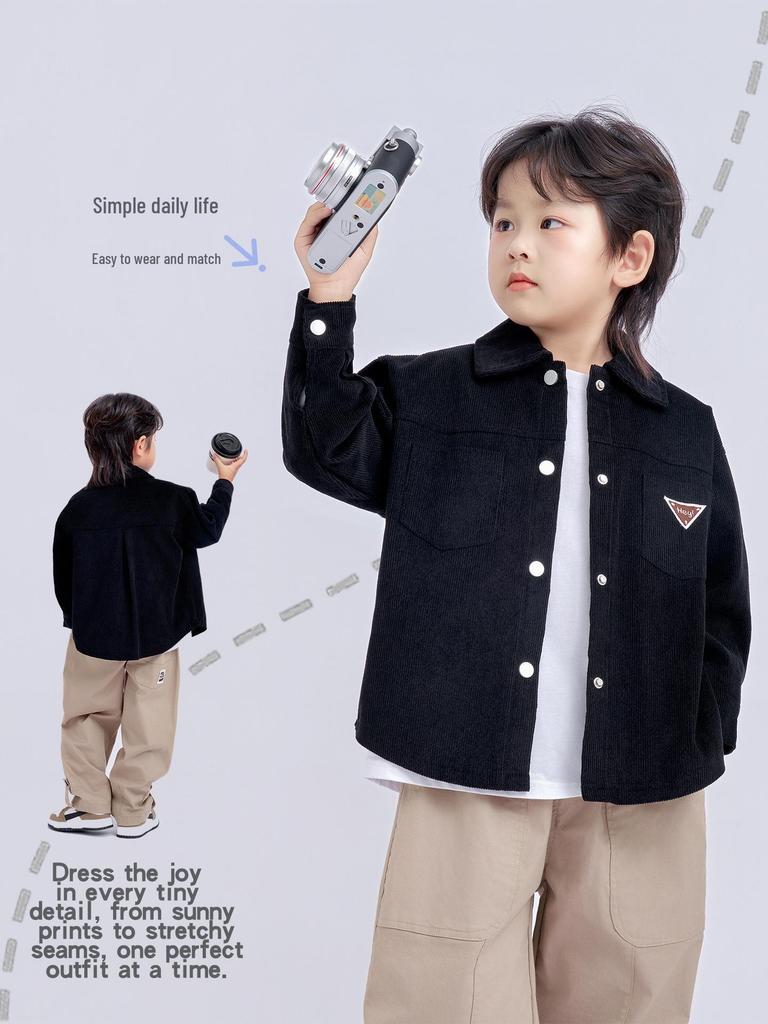 Baumwoll-Cardigan-Hemd für Jungen, Frühling/Herbst 2025 Mode für große Kinder, einfarbige Reversjacke.