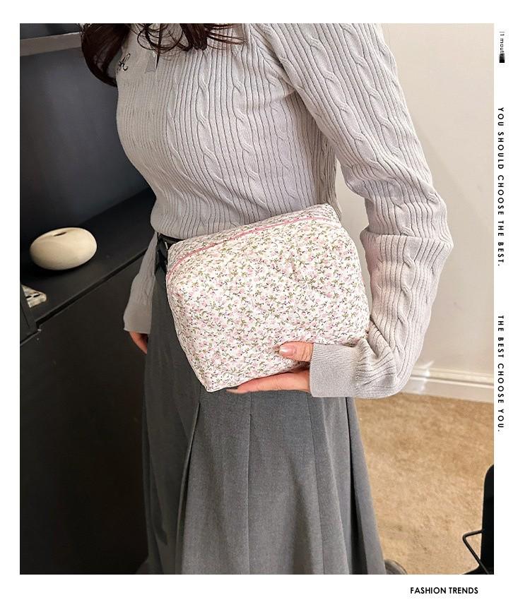 2024 Floral Cotton Cosmetic Bag - Large Capacity, Portable, Hand-Held Storage