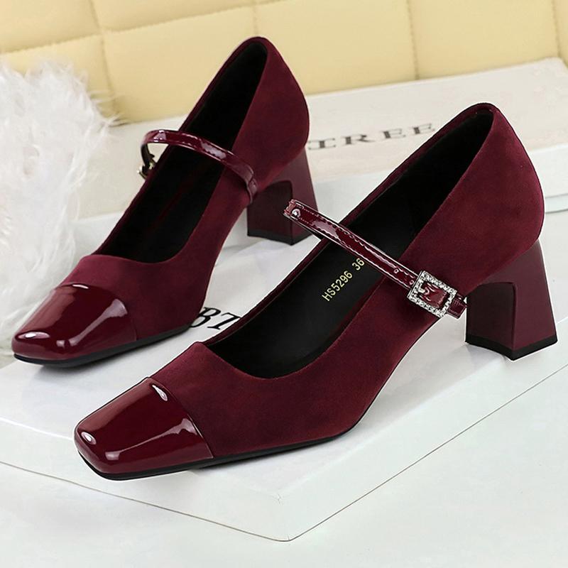 

Туфли с леопардовым принтом Женские туфли-лодочки Замшевые туфли на среднем каблуке Сексуальные туфли Мэри Джейн Пряжка со стразами Женская обувь Квадратный носок 40