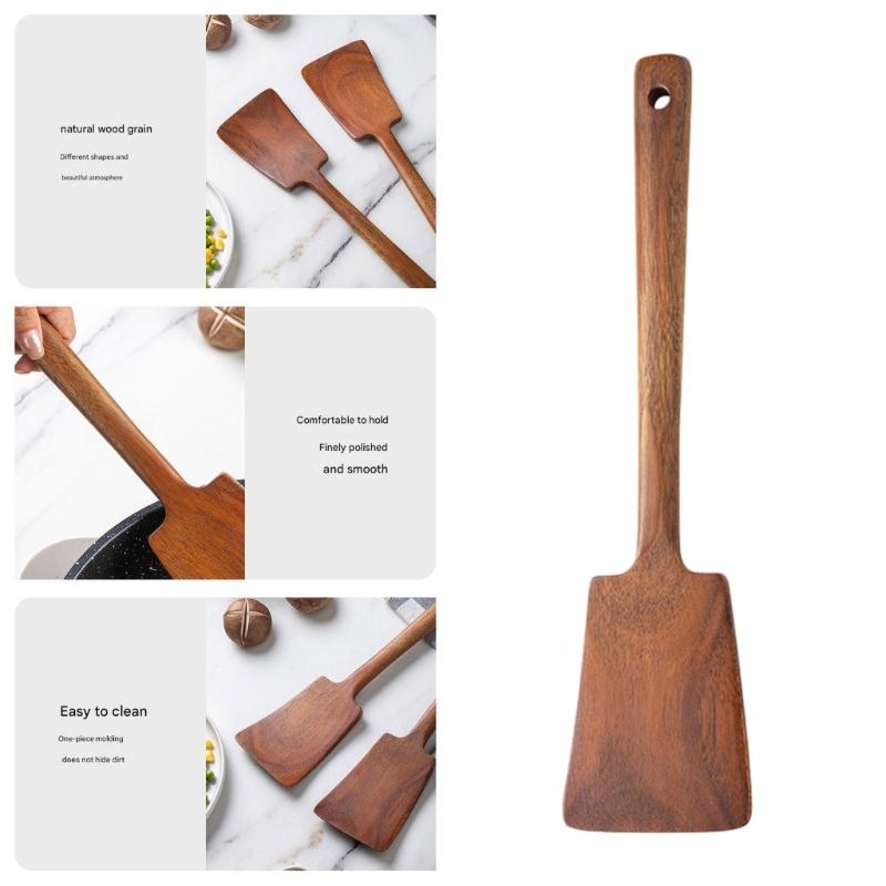 Nonstick Pan Wooden Spatula High Temperature Resistant Acacias Kitchen Tool Ergonomic Grip For Flipping Stirring Serving