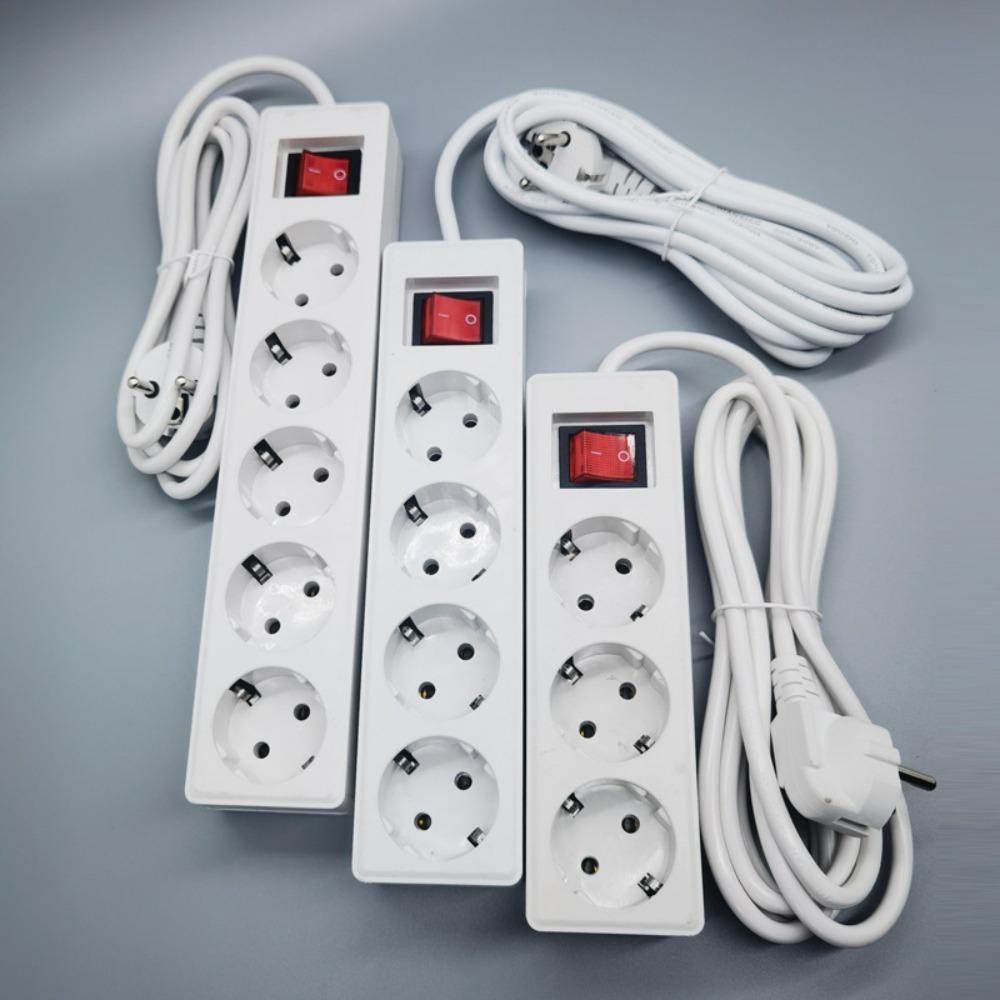 2/3/5Meters Cord EU Power Strip with ON/OFF Switch Power Converter Flat Adapter  European Standard
