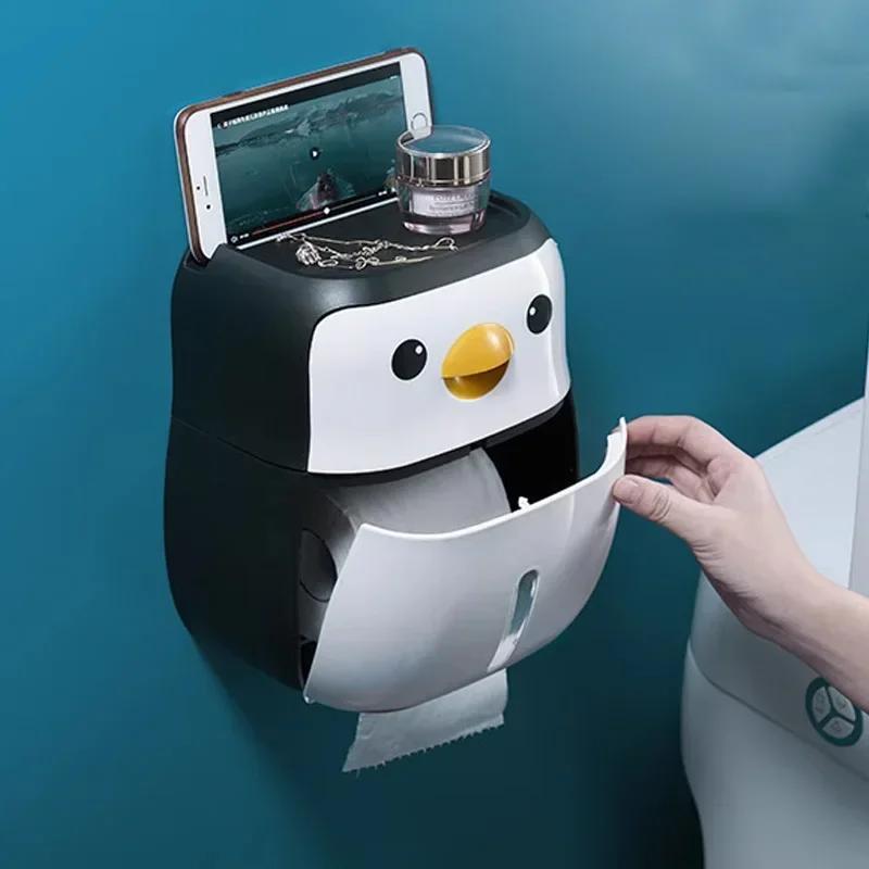 Kreativer Pinguin Toilettenpapierhalter Aufbewahrungsregal Ohne Bohren Wasserdicht Rollenpapier Papierbox Badezimmerzubehör