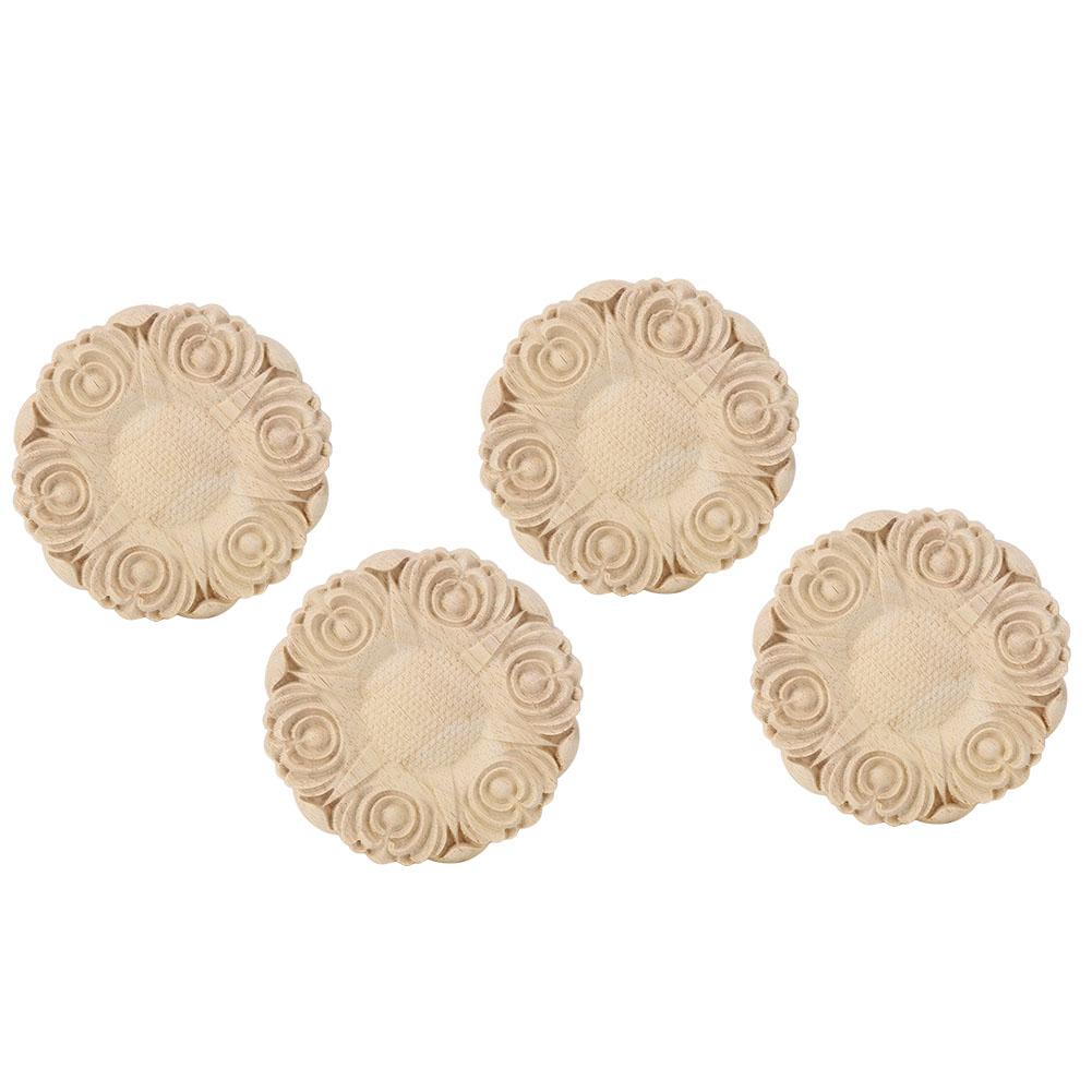 4 Pièces Applique Sculpture sur Bois, Motif Sculpté Exquis Européen Décoration de Maison, avec Matériau Bois de Caoutchouc Naturel, pour Armoire Fenêtre Miroir Porte