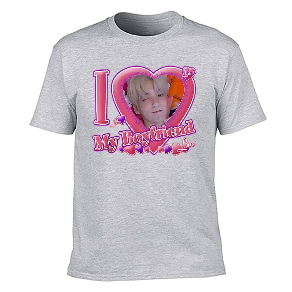 I Love My Boyfriend Graphic Cotton TShirt Trendy Heart Frame Print Casual Unisexs Tee Cute RoUnisextic Design Daily Top