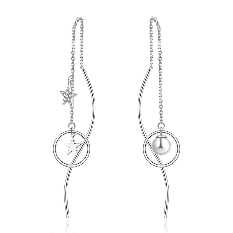 S925 Sterling Silver Star & Pearl Zirconia Drop Earrings 925 Silver