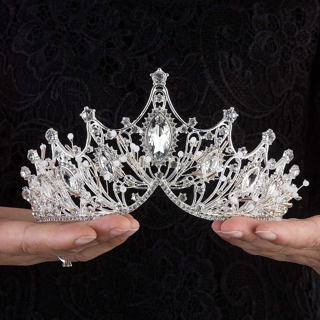 Elegante Barock-Hochzeitskrone für die weibliche Braut, Kristallperlen, Königinkrone, Braut-Tiara, Prinzessinnen-Haar-Accessoire, Schwarz