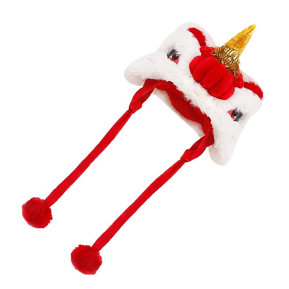 Warm Dog Lion Dance Hat Adjustable Celebration Pet Hat for New Year Christmas Holiday