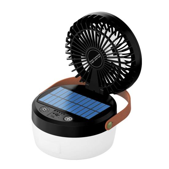 

Солнечный кемпинговый вентилятор с режимами освещения, регулировкой скорости, USB-перезарядкой, многоцелевой, 2-в-1, для улицы чёрный