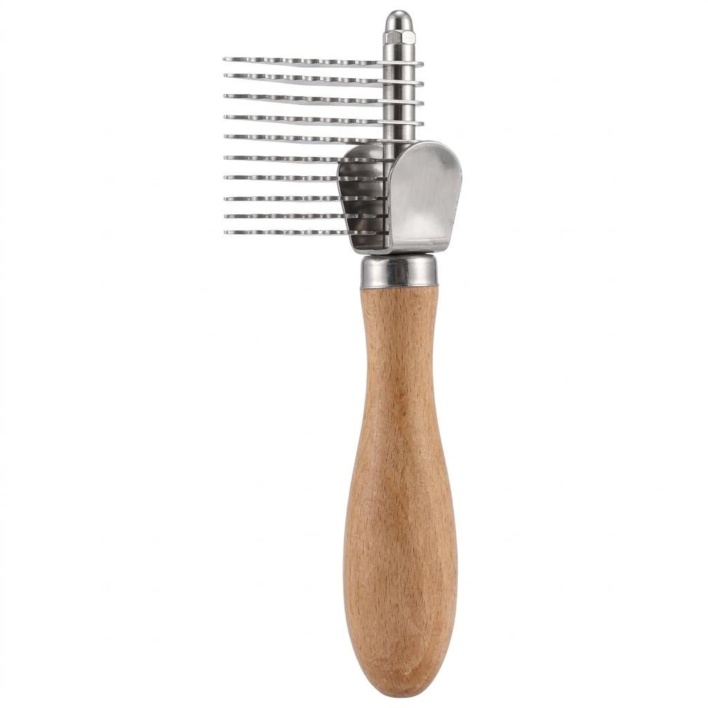 Wood-Handle Pet Detangling Comb for Cats and Dogs with Anti Static Stainless Steel Teeth