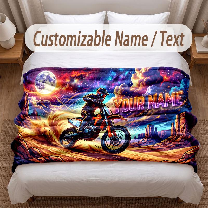 Motorcycle Biker Theme Soft Blanket Personalized Custom Name Text Print Warm Blanket Home Sofa Bedroom Decor