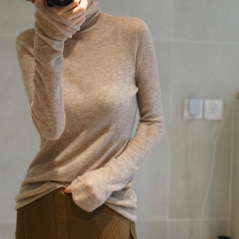 Spring Women's See-Through Wool Turtleneck Sweater - Lightweight, Close-Fitting Base Layer
