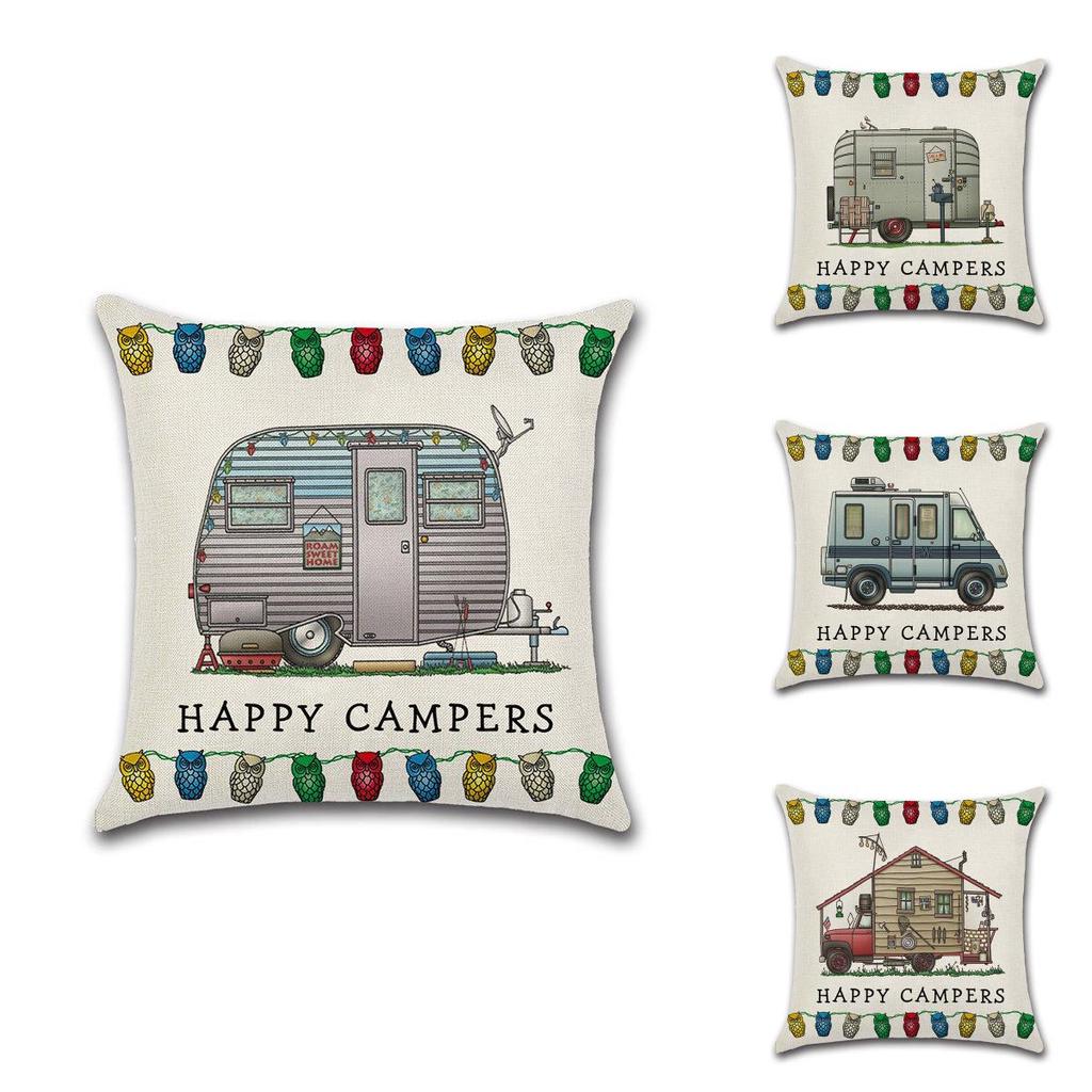 Ornate Happy Campers Sofa Throw Cushion Cover Ideal For Home Dcor