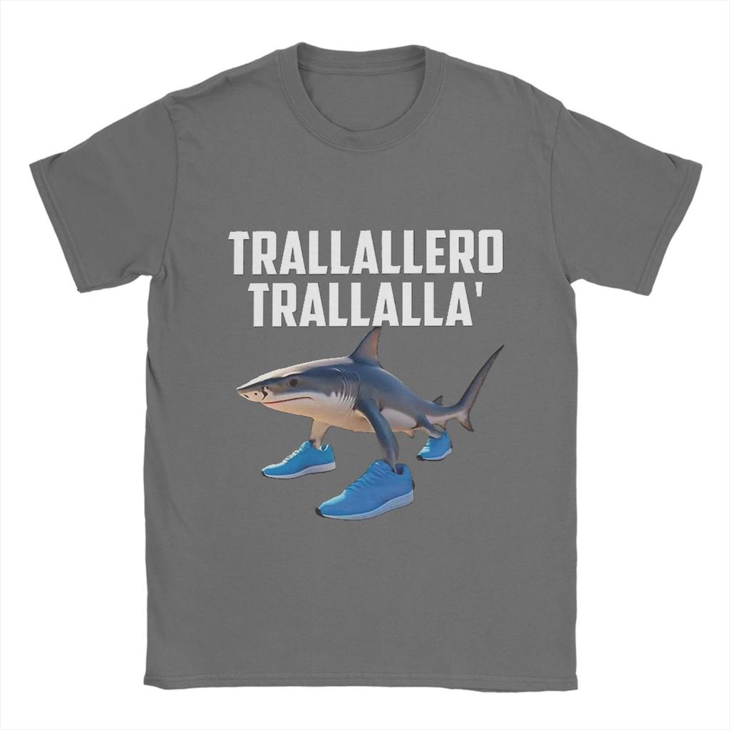 Trallallero Trallala Funny Shark Meme T-Shirt Summer Pure Cotton T Shirts For Mens Trending Casual Tee Shirt  Sleeve  Basic Tops