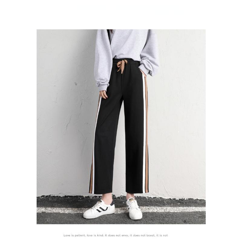 Širokonohé kalhoty Dámské Volný Vysoký Pas Tenké Jarní a Léto Zakryté Rovné Sportovní Ležérní Otevřené devítičtvrteční kalhoty