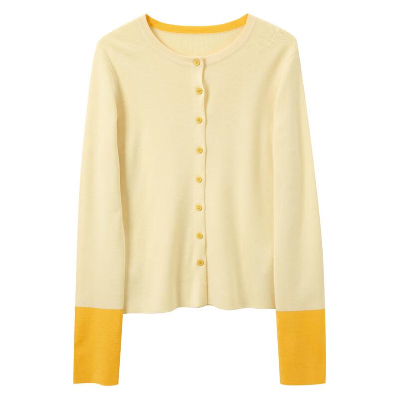 Sancai 2026 Spring Color Block Round Neck Knit Cardigan