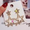 Star Rhinestone Earrings Women's Pearl Silver Needle Earrings Pentagram Hollow Geometric Pearl Diamond Spring Stud Earrings