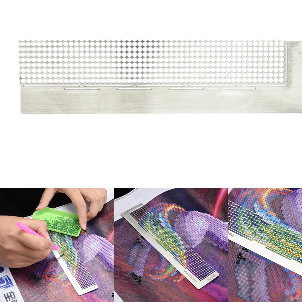 5D Diamond Painting Ruler 16x4cm Stainless Steel Diamond Pasted Painting Ruler Practical 400 Holes for DIY Diamond Painting Kits