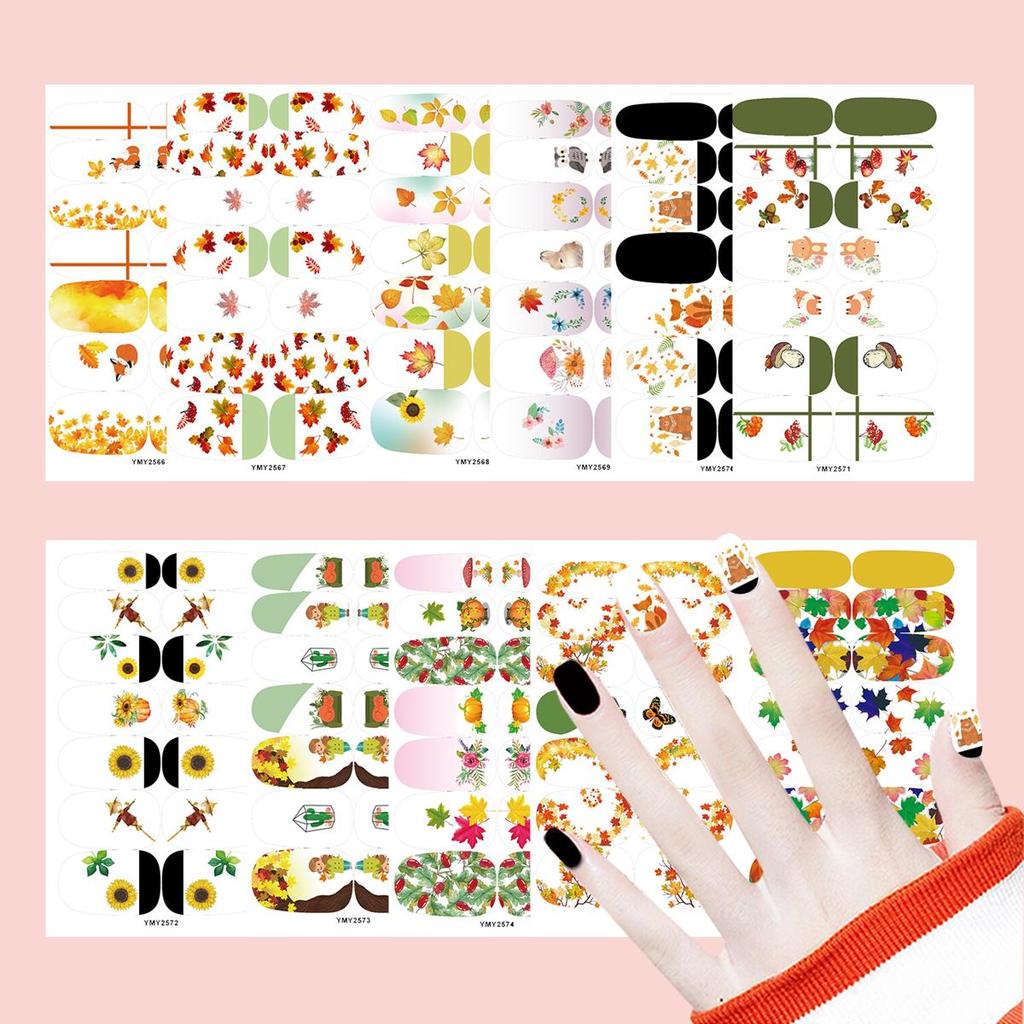 Waterproof Autumn Leaves Fox Nail Art Stickers - Full Cover Ins Style (YMY2566-2576)