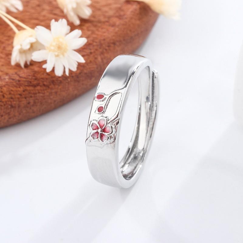 Vintage Floral Love Couple Ring Set Adjustable Plated Geometric Design Men Women Valentines Gift Adjustable Open Band
