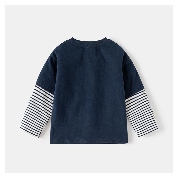 Boys Long Sleeve Cartoon Patchwork Sleeve Kids Casual Bottoming T Shirt