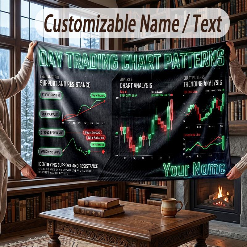 Abstract Geometric Theme Throw Blanket Custom Name Text Personalized Blanket Soft Cozy Blanket for Home Sofa Bed