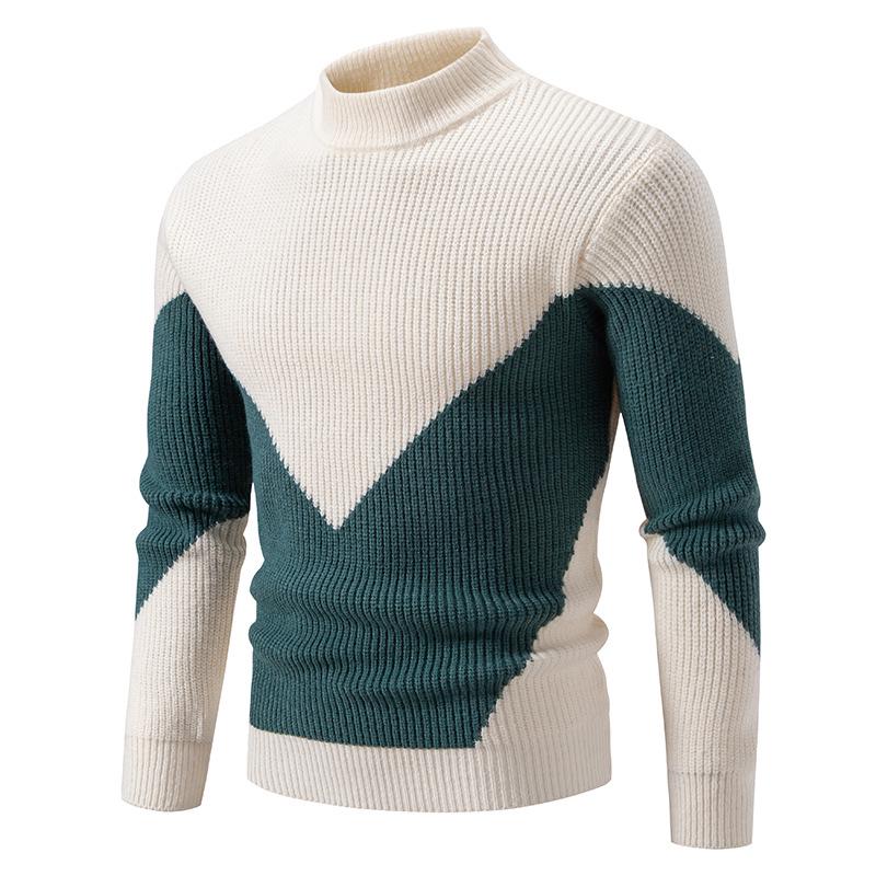 Men's Winter Thick Knit Color-Block Patchwork Sweater