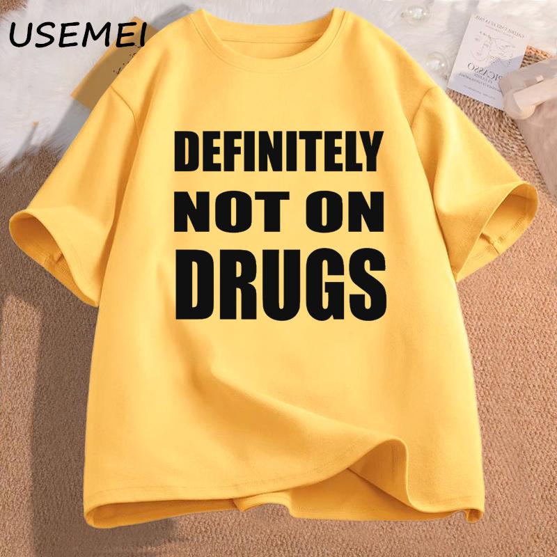 Trička Definitely Not on Drugs Bavlna Krátký rukáv Vtipné tričko Pánské Ležérní Oversized Pánské Oblečení Streetwear Párty Klubová Trička
