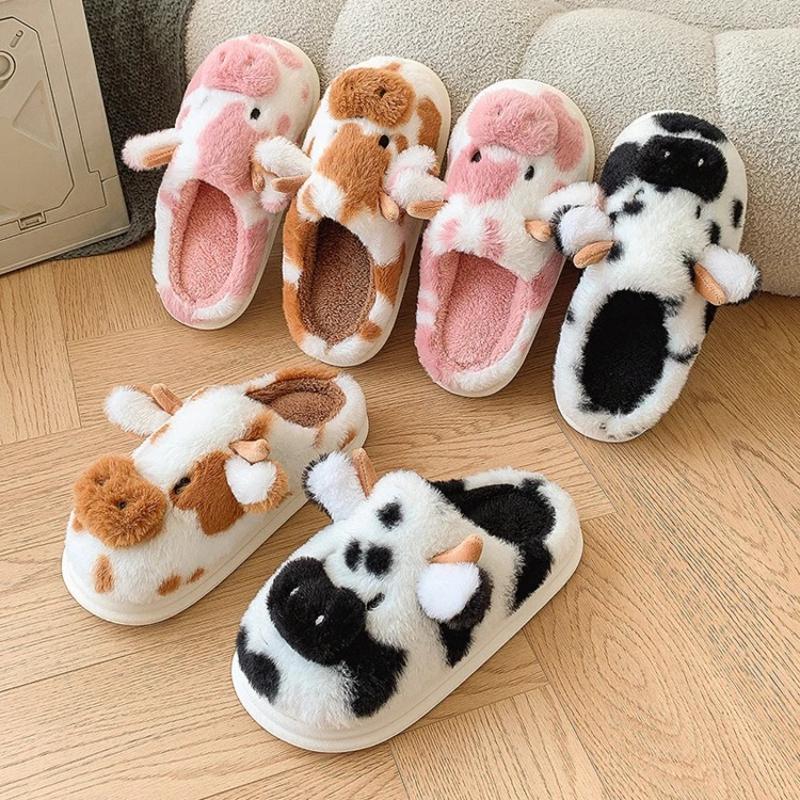 Fashion Dairy Cattlel Designer Slippers Fluffy Woman Indoors Cotton Slippers Keep Warm Home Platform Footwear Men's Slippers