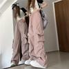 American Style Vintage Overalls Women's Three-Dimensional Pocket High Waist Straight Wide Leg Ribbon Loose Casual Trousers