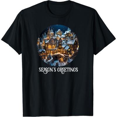 Festive Winter Night Traditional Snowy Christmas Village T-Shirt