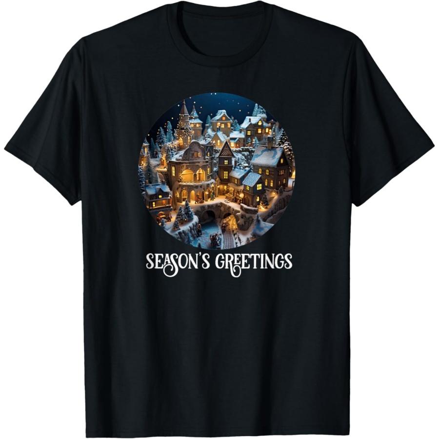 

Festive Winter Night Traditional Snowy Christmas Village T-Shirt XXXXXL чёрный