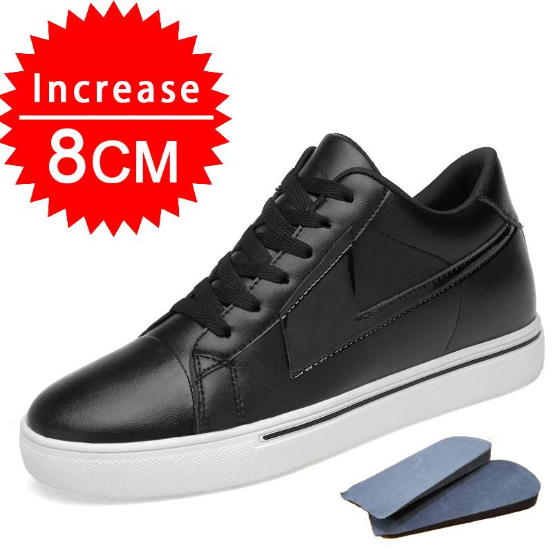 Adidași Bărbați Pantofi cu Înălțător Branț pentru Mărirea Înălțimii 8cm Alb Negru Pantofi Mai Înalți Bărbați Modă Casual Piele Sport Mărimi Mari 44