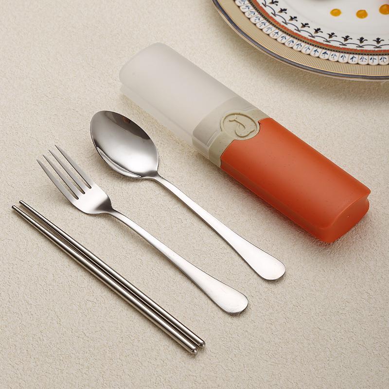 Portable Stainless Steel Korean Cutlery Set: Spoon, Fork & Chopsticks for Students, Kids, Business, or Camping.