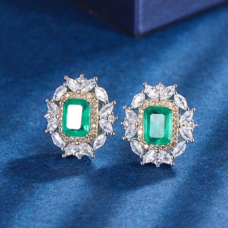 Jewelry Copper Bottom Gold Plated Jewelry Set Simulation Emerald Diamond Pendant Ring Main Stone 8 * 16 6 * 8