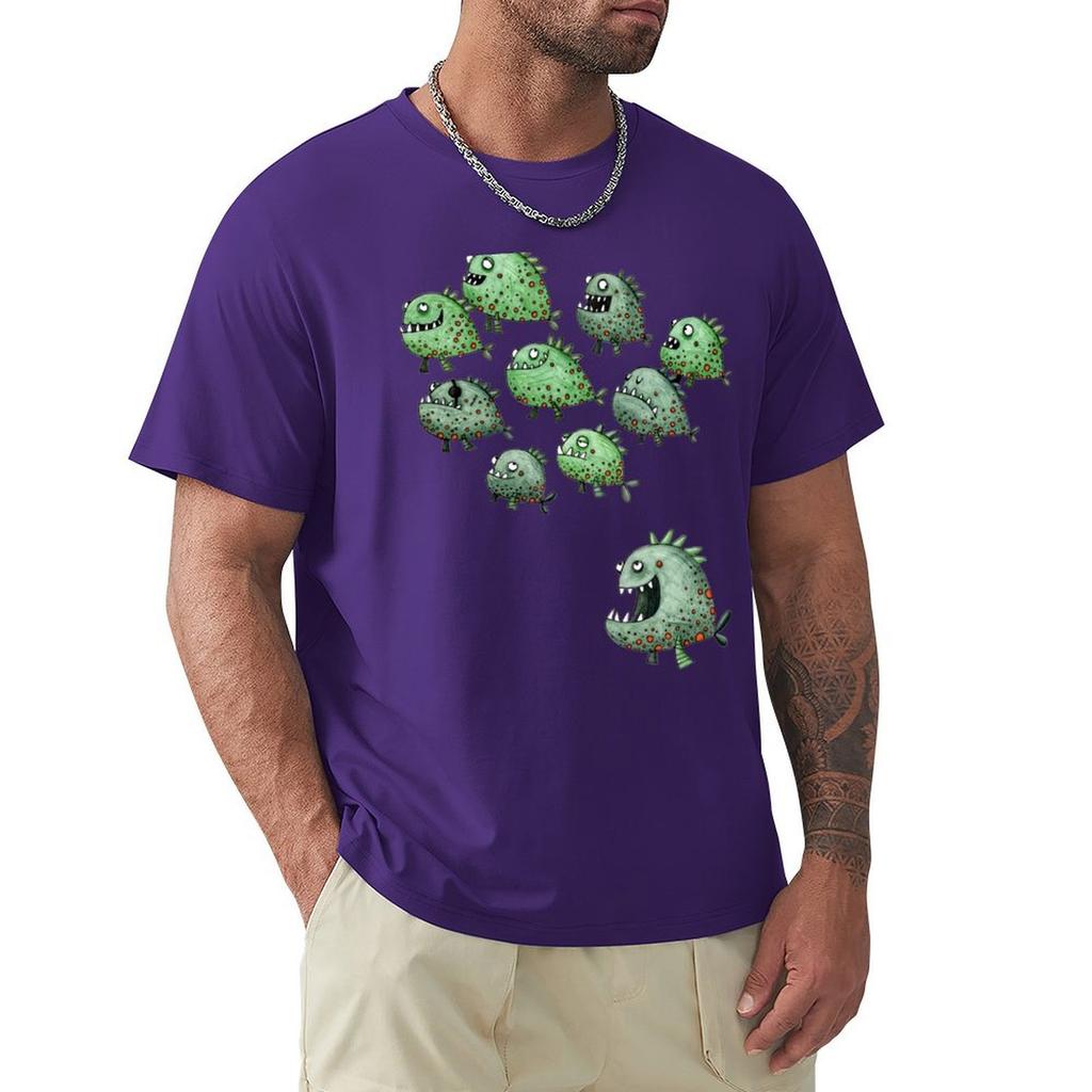 Swarm Of Piranhas T-Shirt Korean Fashion Anime Stuff Summer Tops Man Clothes Mens White T Shirts