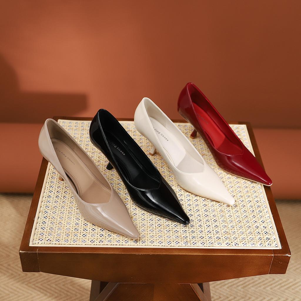 6982-2 French pointed patent leather high-heeled shoes autumn new simple commuter shoes work shoes stiletto women's shoes