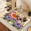 1Pcs Rubber Drying Mat With Flower Pattern For Coffee Shop Restaurant Kitchen Carpet Tableware Durable Diatom Mud Table Mat Pet Mat Coffeeware