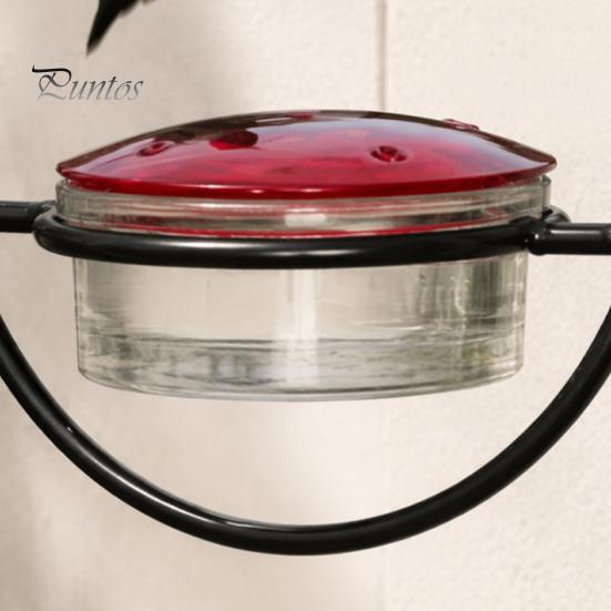 Clear Glass Bowl Bird Feeder Metal Hanging Hummingbird Feeders for Outdoors, with Red Garden Decor Lovers & Perch, Decorative Patio Deck Wild Feeding