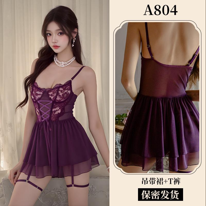 Sex lingerie suspender lace seduction nightdress steel ring gather lace-up pure desire pajamas A sexy flirting