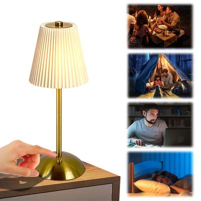 Cordless Table Lamp Small Night Light 3 Light Colors Simple Reading Light with Pleated Lampshade for Restaurant Bar Coffee Shop
