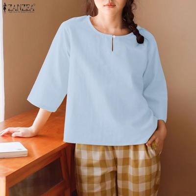 Sieviešu ikdienas blūze ar apaļu kakla izgriezumu, vienkrāsaina, ar 3/4 piedurknēm