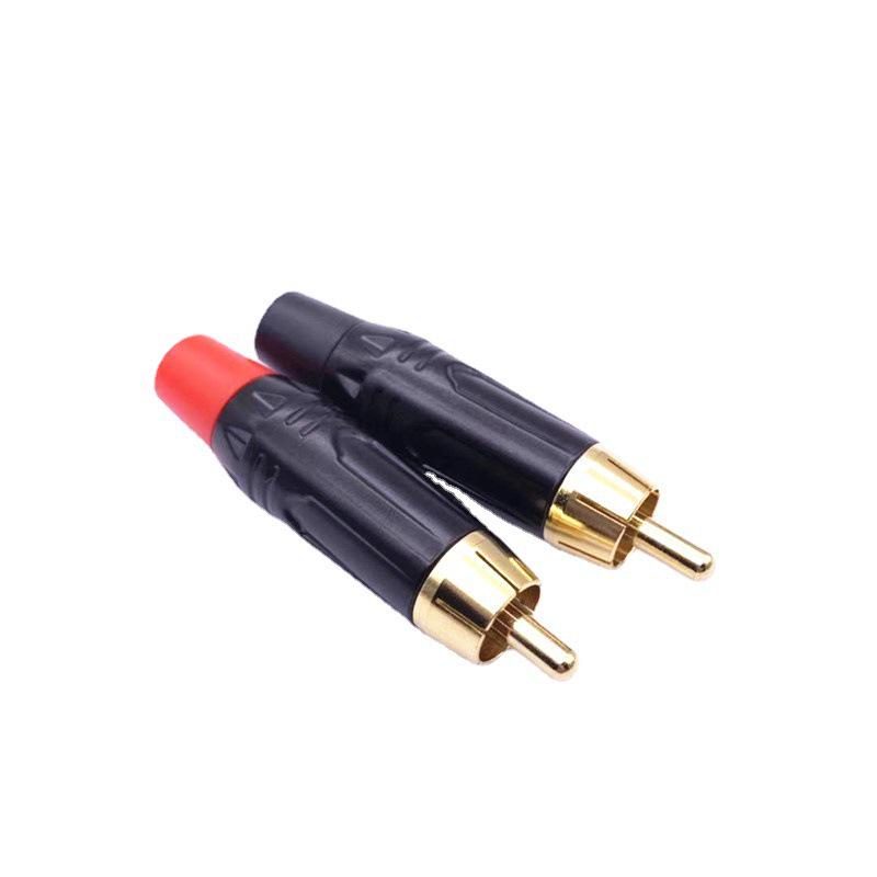 Red/Black RCA Male Plug with Black Aluminum Shell, Gold-Plated Copper Connector, 6mm