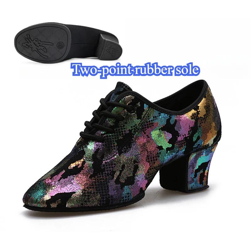 Women's Lady's Girl's Indoor Outdoor Oxford Leather Upper Chunky Heel Sneaker Heel High Ballroom Modern Latin Dance Shoes