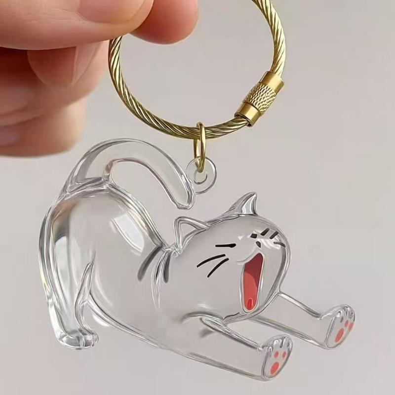 Scatola porta peli cane/gatto a forma di gatto cartone animato Trasparente Cura del pelo Portachiavi peli animali Domestici Portachiavi fatti a mano fai da te Ciondoli Zaino